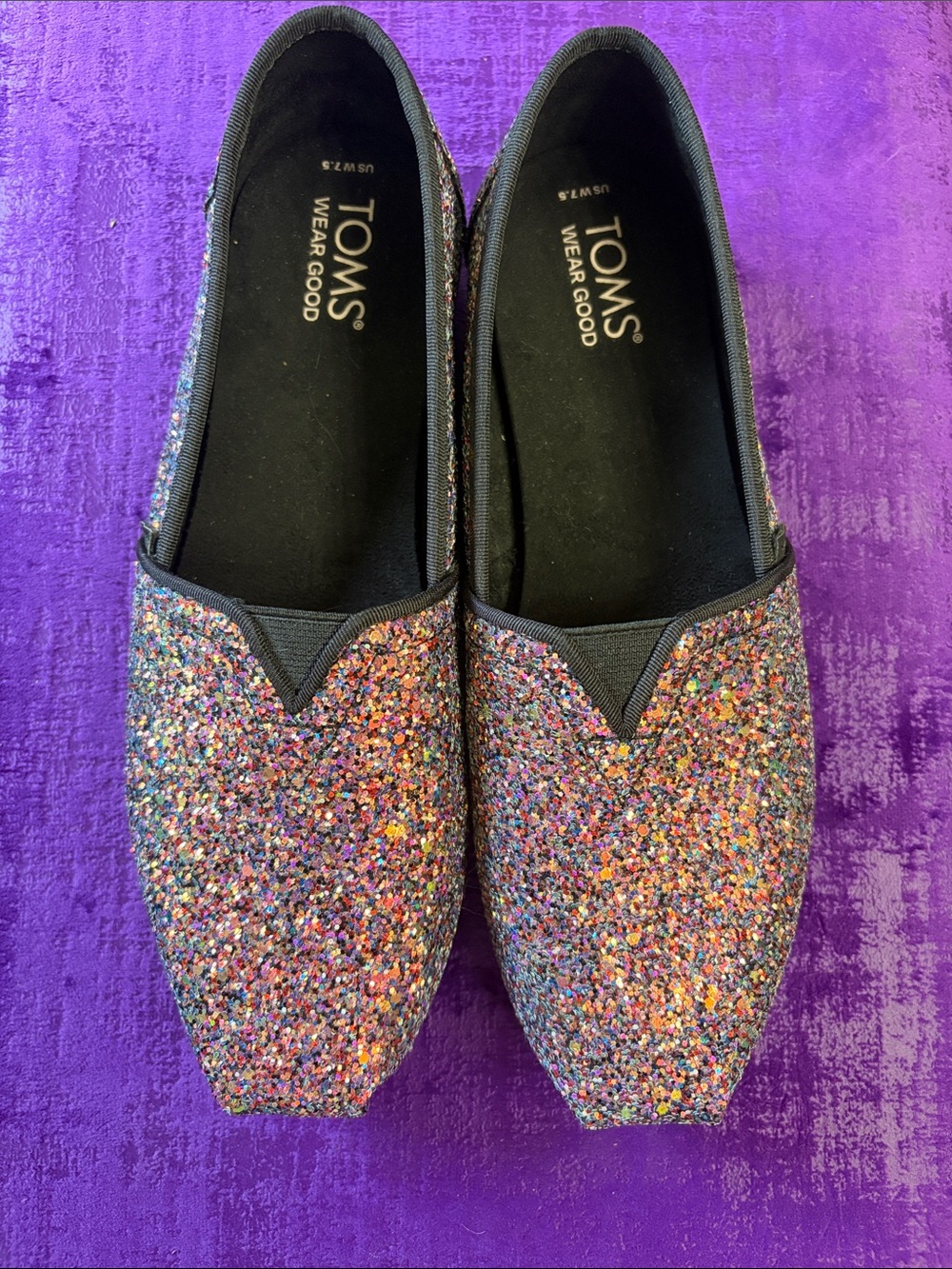 TOMS Multicolor Glitter Slip-On Loafers - Black Trim